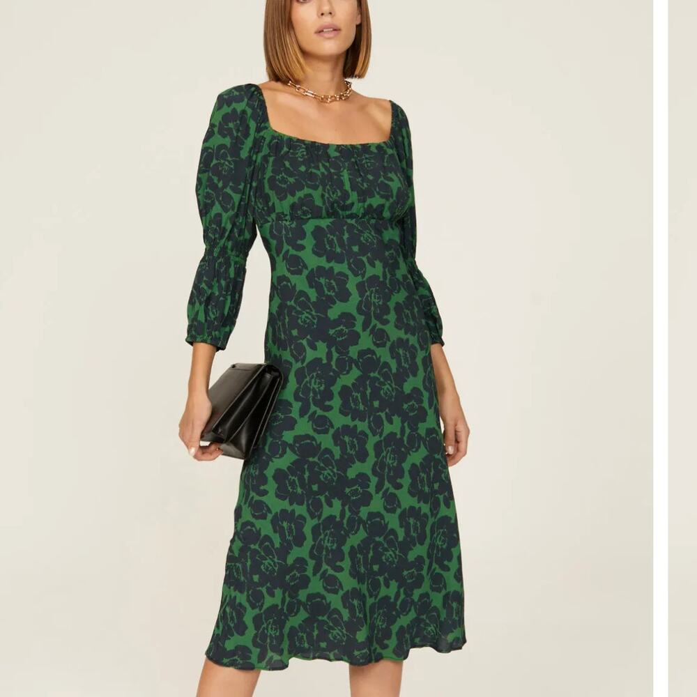 Peter Som Green Floral Midi Dress SIZE 2 Sheath Cottage Party Work Designer $355